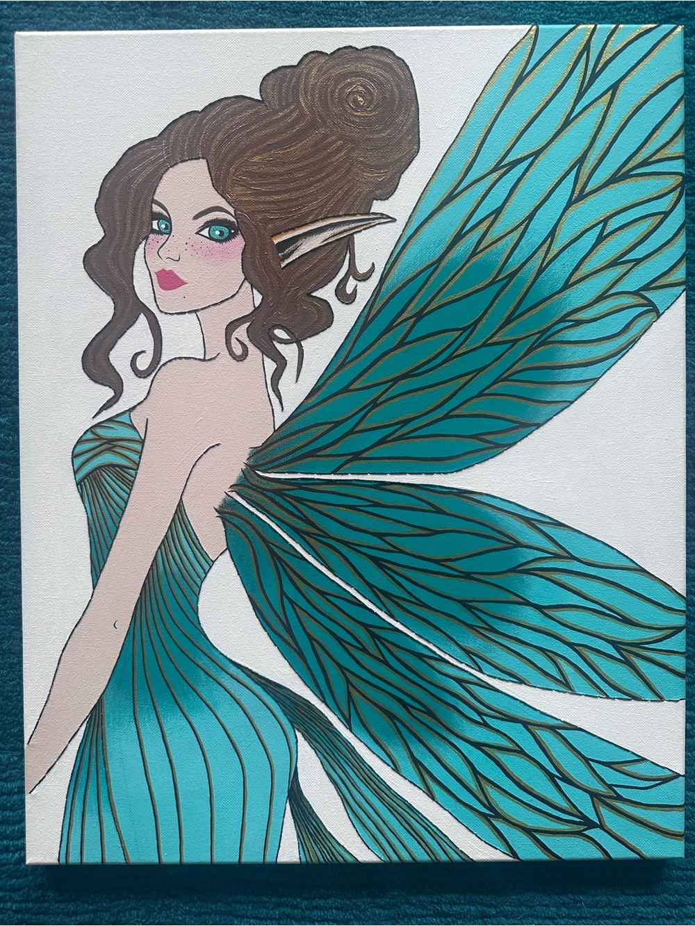 Teal Fairy Canvas Art – Elegant Fantasy Home Painting